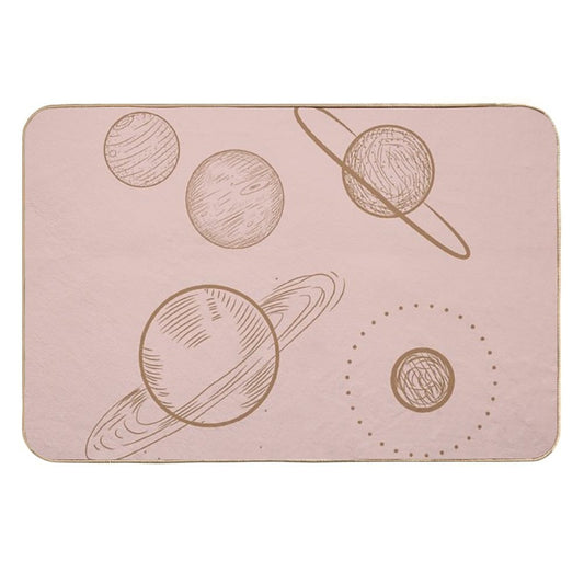 Nude Colored Drawings of Planets - Minimalist Design  Anti-Trip Bath Mat
