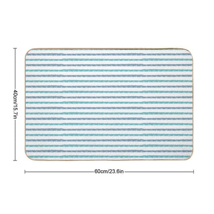Horizontal Watercolor Stripes Blue And Turquoise On White  Fade-Resistant Bath Mat