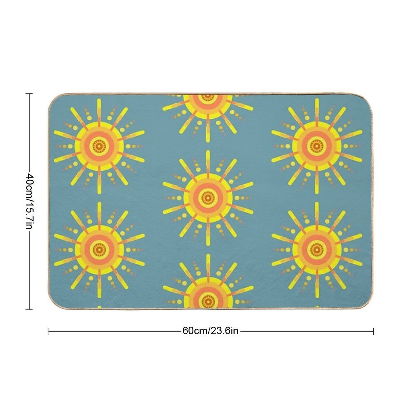 Yellow Sun Pattern Retro Style Design Blue  High-Traffic Bath Mat