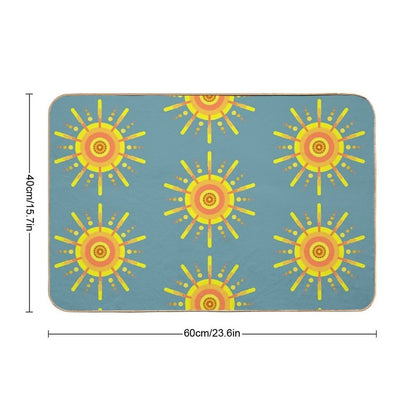Yellow Sun Pattern Retro Style Design Blue  High-Traffic Bath Mat