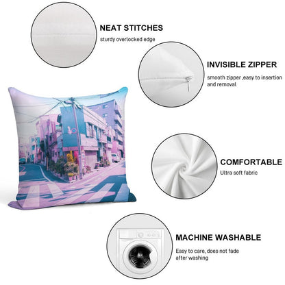Anime in Real Life Vaporwave Summer Day in Tokyo Residential Area Soft Luxury Feel Throw Pillow