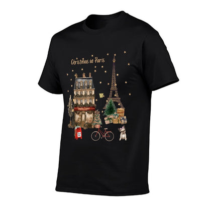 Christmas in Paris, Eiffel Tower, Store, And Festivities  Trendy Pattern T-Shirt