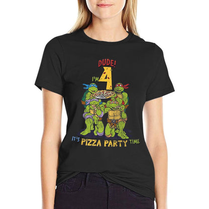Teenage Mutant Ninja Turtles I'm 4 Dude Pizza Birthday Party Premium  Slim-fit Cut T-Shirt