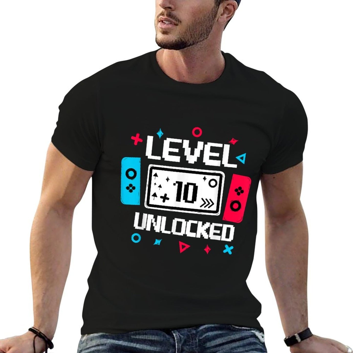 Level 10 Unlocked Gamer 10th Birthday Gift Video Game Lovers  Summer-ready Fabric T-Shirt