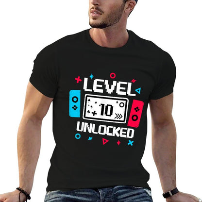 Level 10 Unlocked Gamer 10th Birthday Gift Video Game Lovers  Summer-ready Fabric T-Shirt