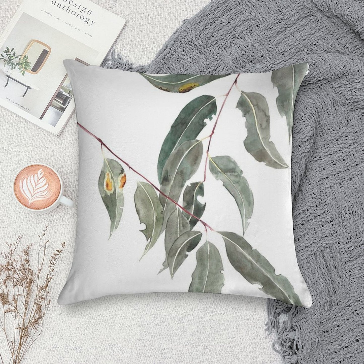 Gum Leaves Watercolour Australian Native Soft Anti-Pilling Throw Pillow