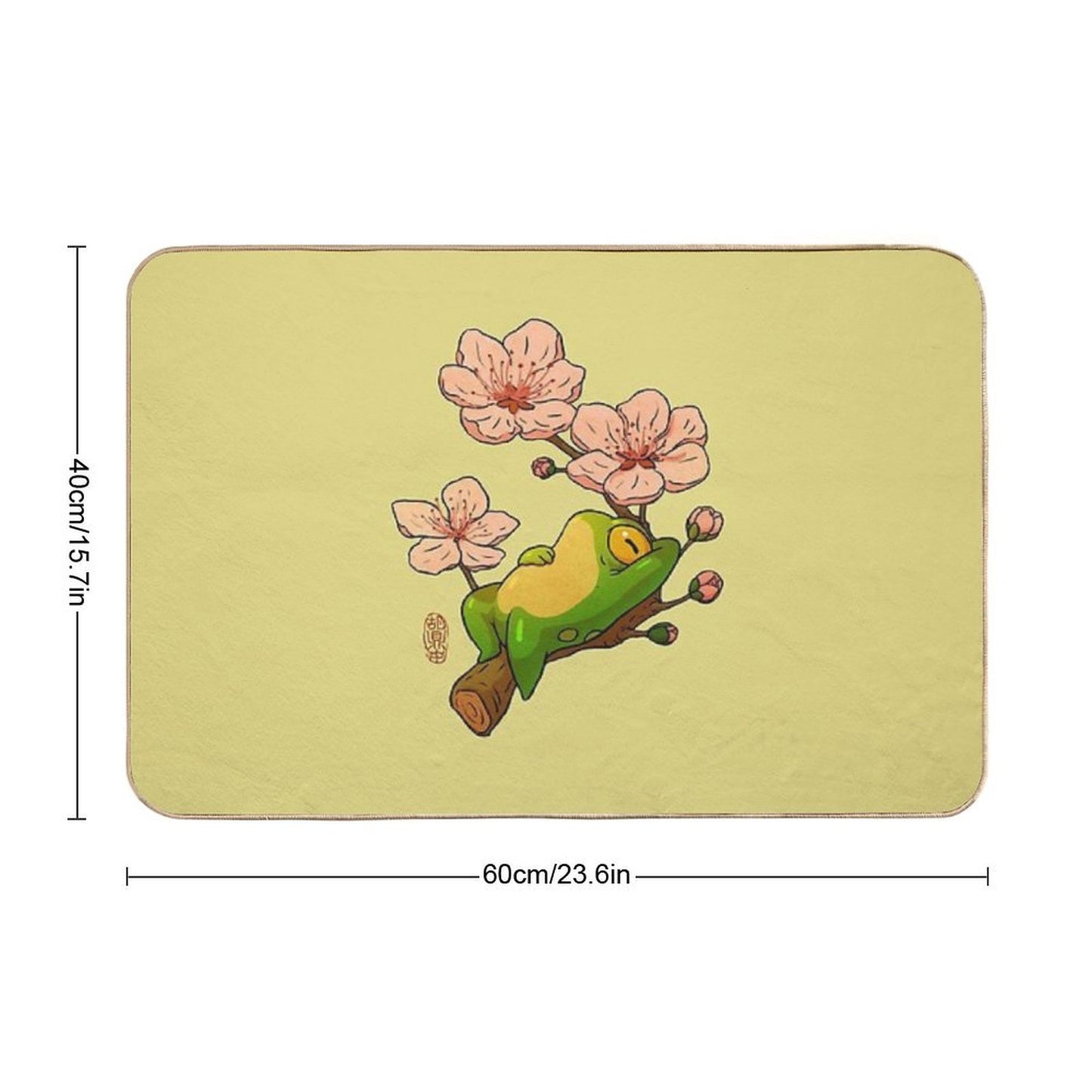 Relaxing Frog on Branch with Cherry Blossoms – Cute Asian Style Frog Illustration  Rapid-Drying Bath Mat