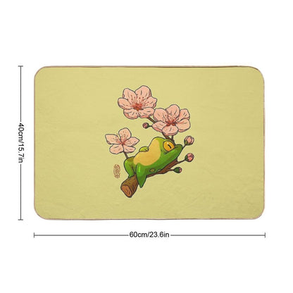 Relaxing Frog on Branch with Cherry Blossoms – Cute Asian Style Frog Illustration  Rapid-Drying Bath Mat