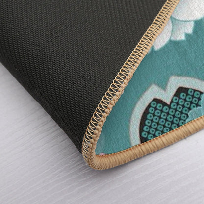 Pink White Teal Floral Japanese Sakura Kimono Pattern  Eco-Friendly Bath Mat