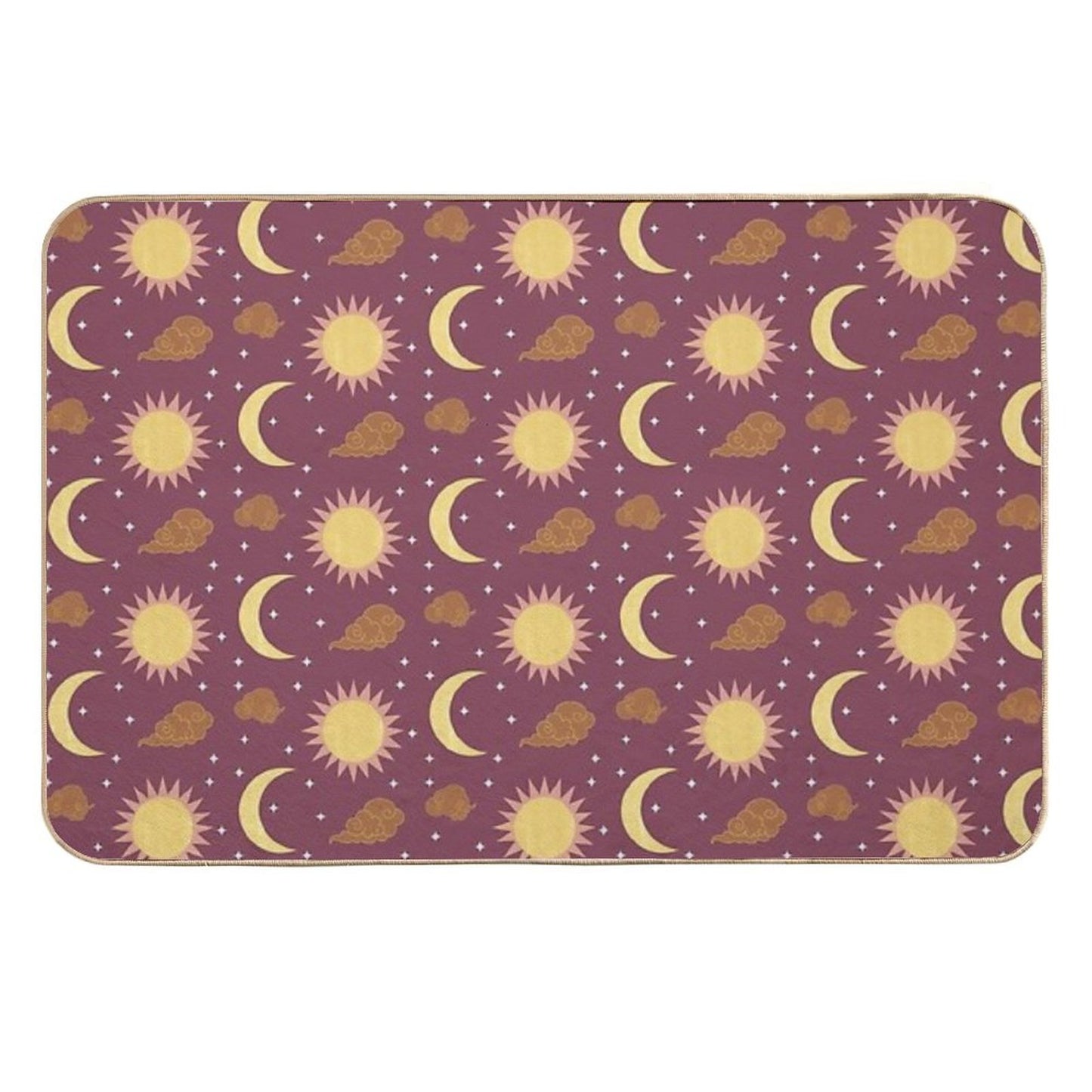 Purple Yellow Brown And Pink Sun And Moon Print  Easy To Clean Bath Mat