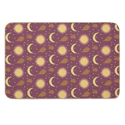 Purple Yellow Brown And Pink Sun And Moon Print  Easy To Clean Bath Mat