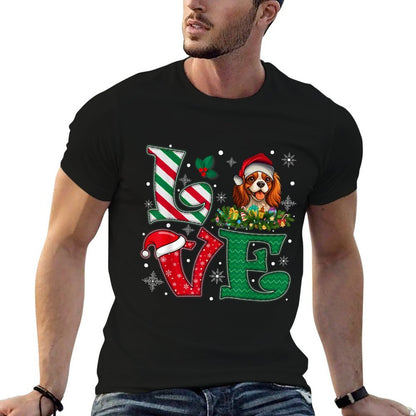 Santa Hat Love Cavalier King Charles Spaniel Dog Xmas Girls  Rolled Sleeves T-Shirt