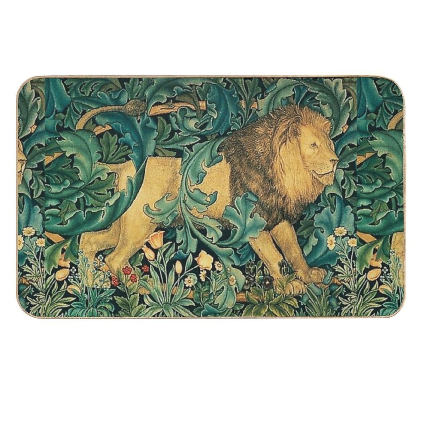 GREENERY ,FOREST ANIMALS, LION Antique Tapestry  Versatile Bath Mat