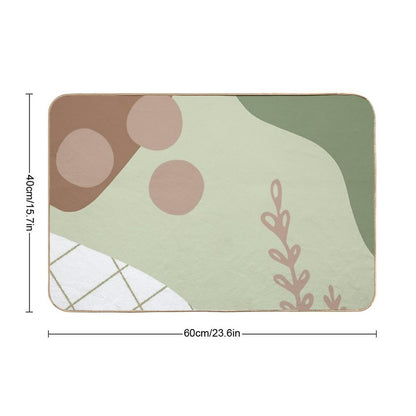 Brown, Sage Green, Olive Green And White Boho Abstract Minimalistic Design  Absorbent Bath Mat