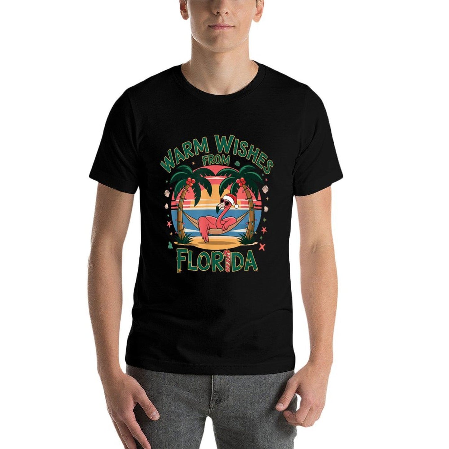 Tropical Flamingo Xmas Warm Wishes From Florida Christmas  Oversized Silhouette T-Shirt