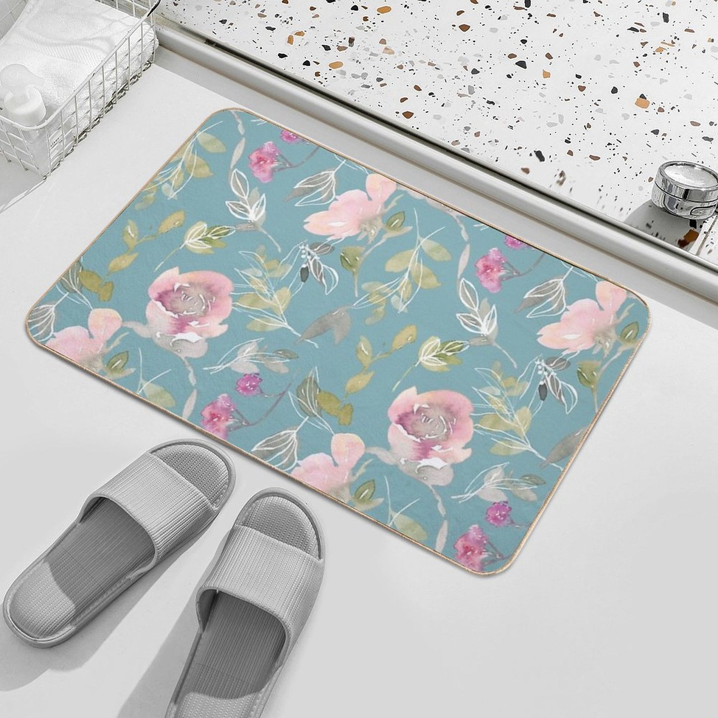 Watercolor Floral Pattern  Stain-Proof Bath Mat