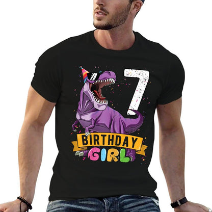 7th Birthday Birthday Girl T Rex Kids 7 Year Old  Relaxed-fit T-Shirt