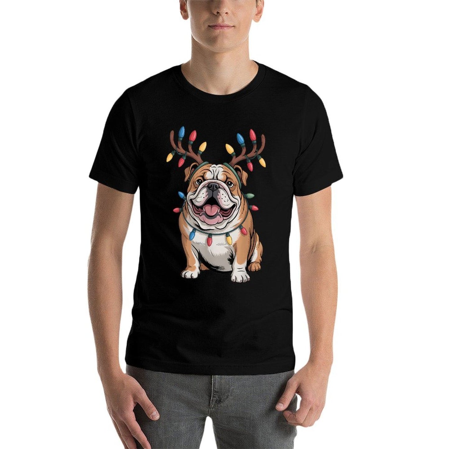 Santa English Bulldog Reindeer Light Christmas  Vintage-inspired T-Shirt