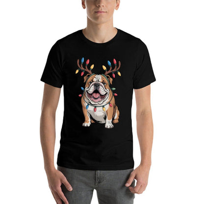 Santa English Bulldog Reindeer Light Christmas  Vintage-inspired T-Shirt