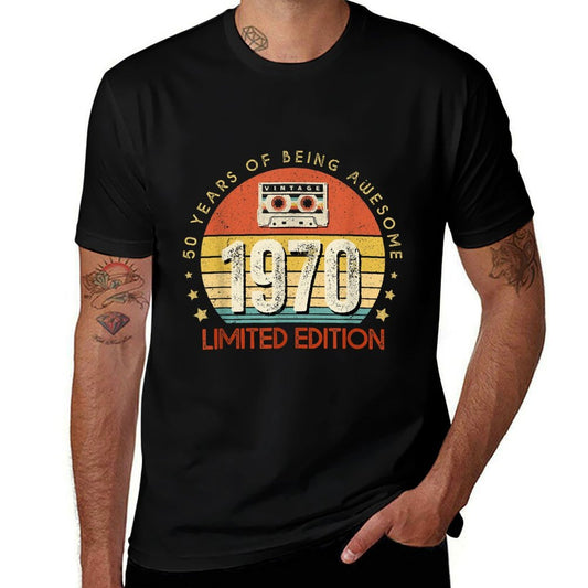 Vintage Made in 1970 Cassette Tape 50th Birthday 50years Old  Summer-ready Fabric T-Shirt