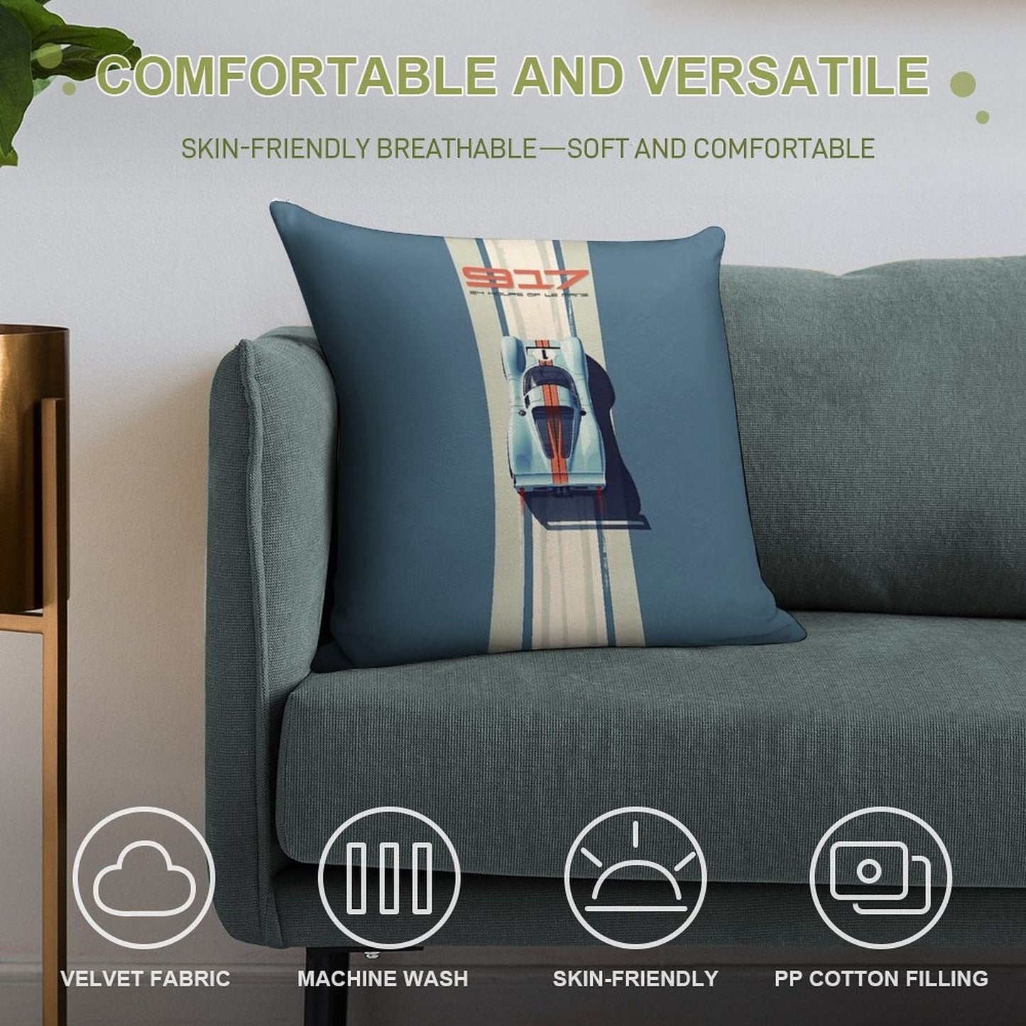 Porsche 917 24 Hours of Le Mans Race Car Soft Easy Maintenance Throw Pillow