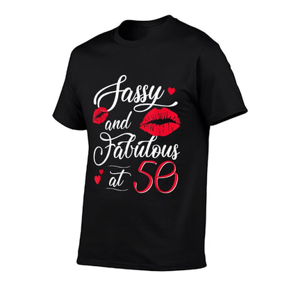 Sassy Fabulous At 50 Lips Birthday 50 Years Old Since 1975  Rolled Sleeves T-Shirt