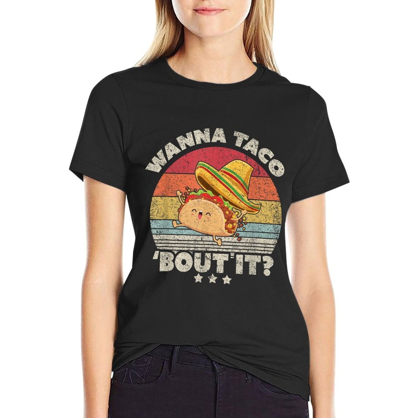 Funny Taco Wanna Taco Bout It Vintage  Oversized Silhouette T-Shirt