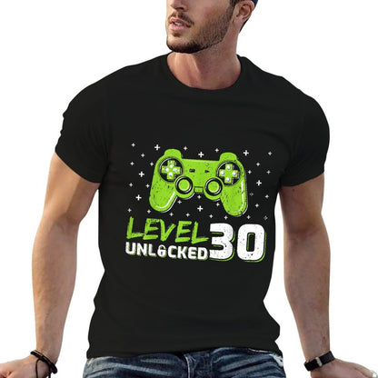 Gaming Lover Level 30 Unlocked Video Gamer 30th Birthday  Rolled Sleeves T-Shirt