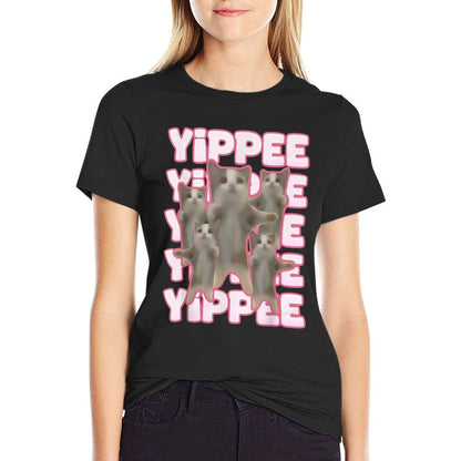 Yippe Funny Cat Meme Happy Cat Jumping Meme  Wrinkle-resistant T-Shirt