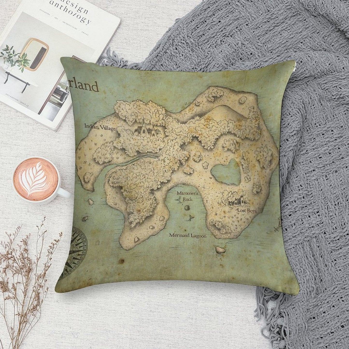 Peter Pan Neverland Map Soft Bedroom Essential Throw Pillow