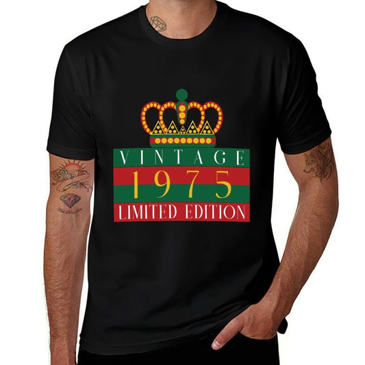 Vintage 50th Birthday Decorations Vintage 1975 50 Years Old  Ribbed Collar T-Shirt