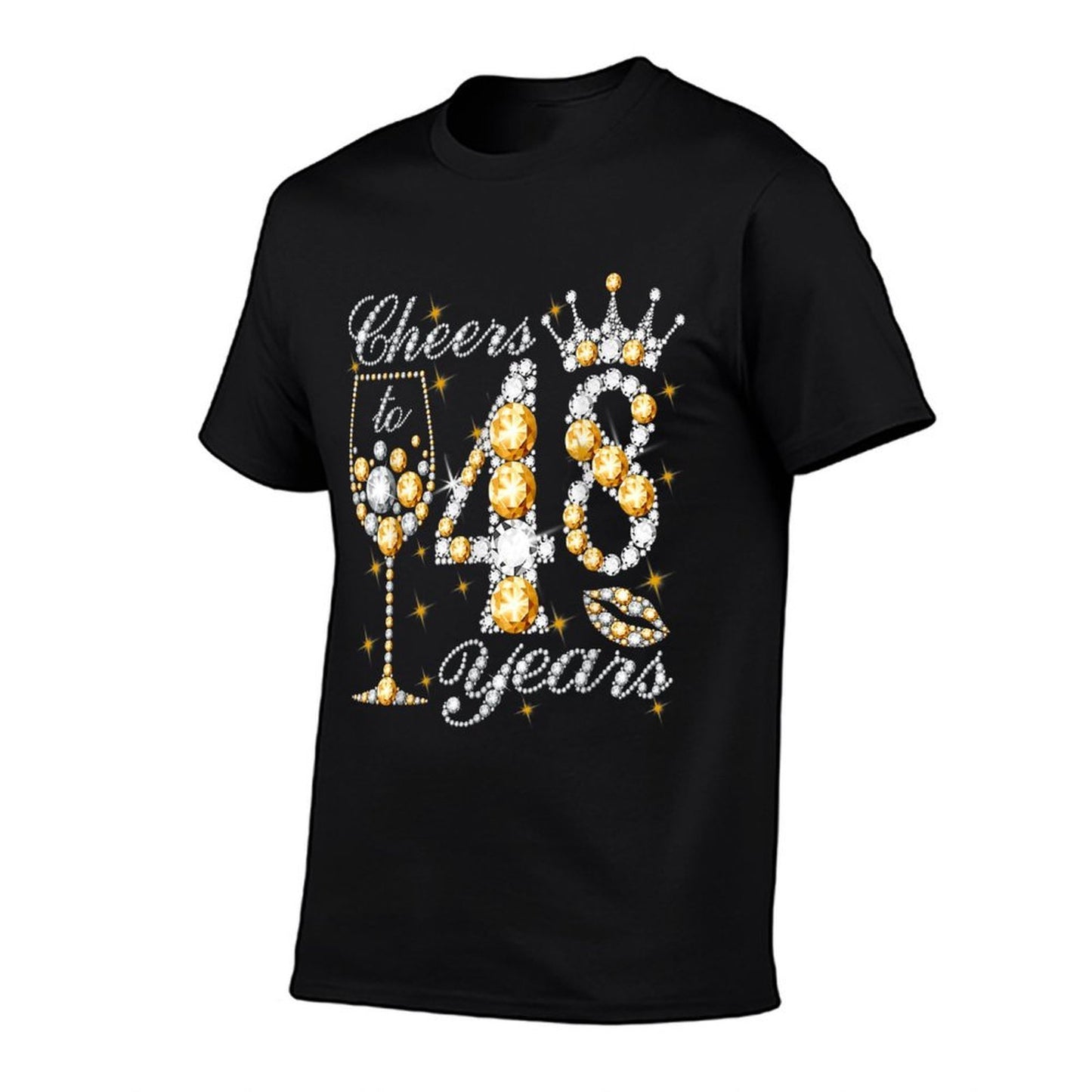Cheers To 48 Years Old Happy 48th Birthday Queen Drink Wine  High-quality Stitching T-Shirt