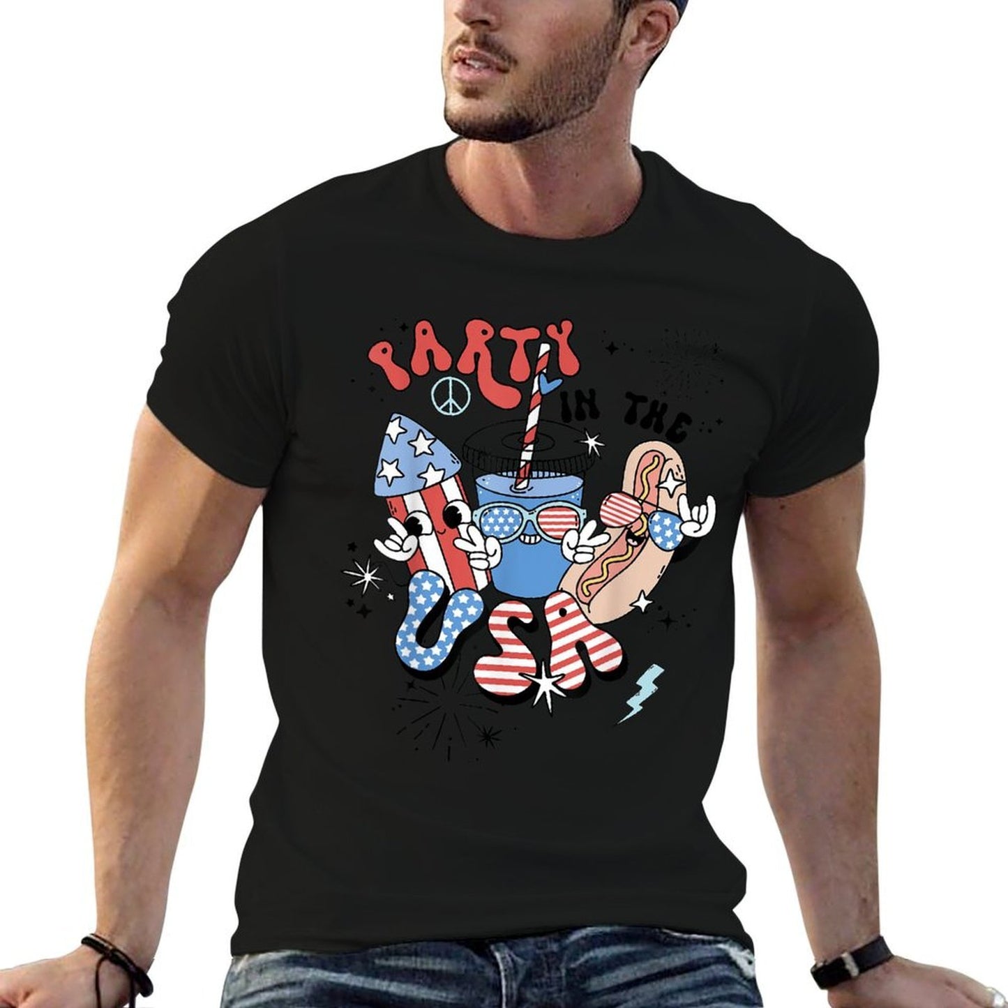 Retro Party In The USA Groovy 4th Of July Patriotic  Cotton T-Shirt