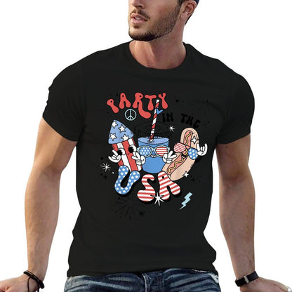 Retro Party In The USA Groovy 4th Of July Patriotic  Cotton T-Shirt