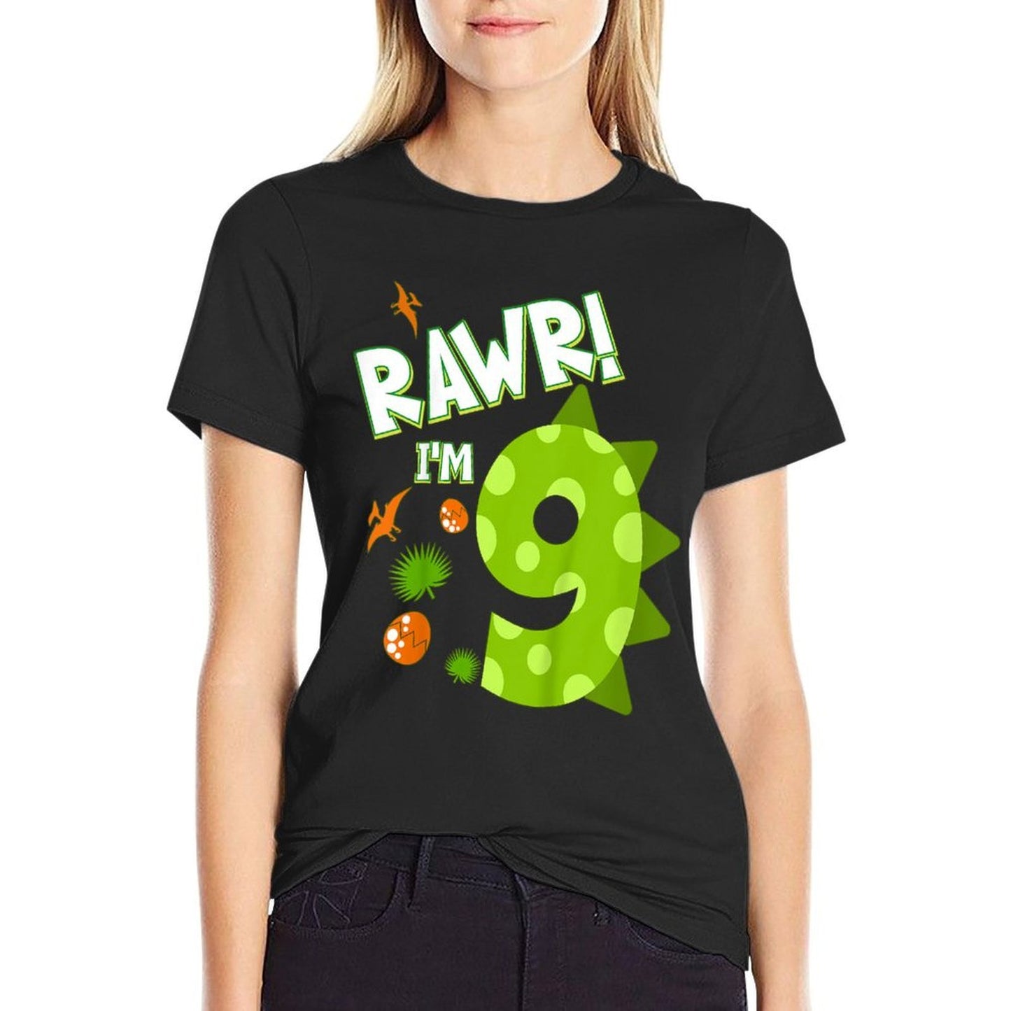 Kids Rawr I'm 9 Dinosaur 9th Birthday Boy Party Ninth Year Old  Stretchy T-Shirt