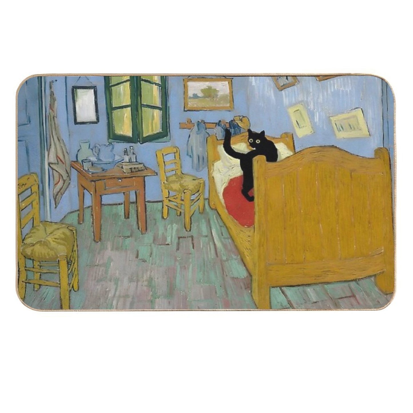 Cat Print Van Gogh Bedroom  Anti-Trip Bath Mat