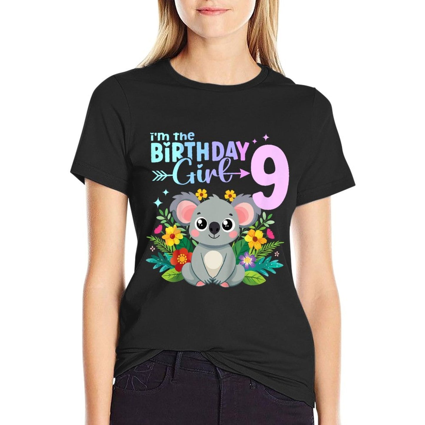 Kids 9th Birthday Girl Koala Bear 9 Years Old Nine 9 Birthday  Easy-care T-Shirt