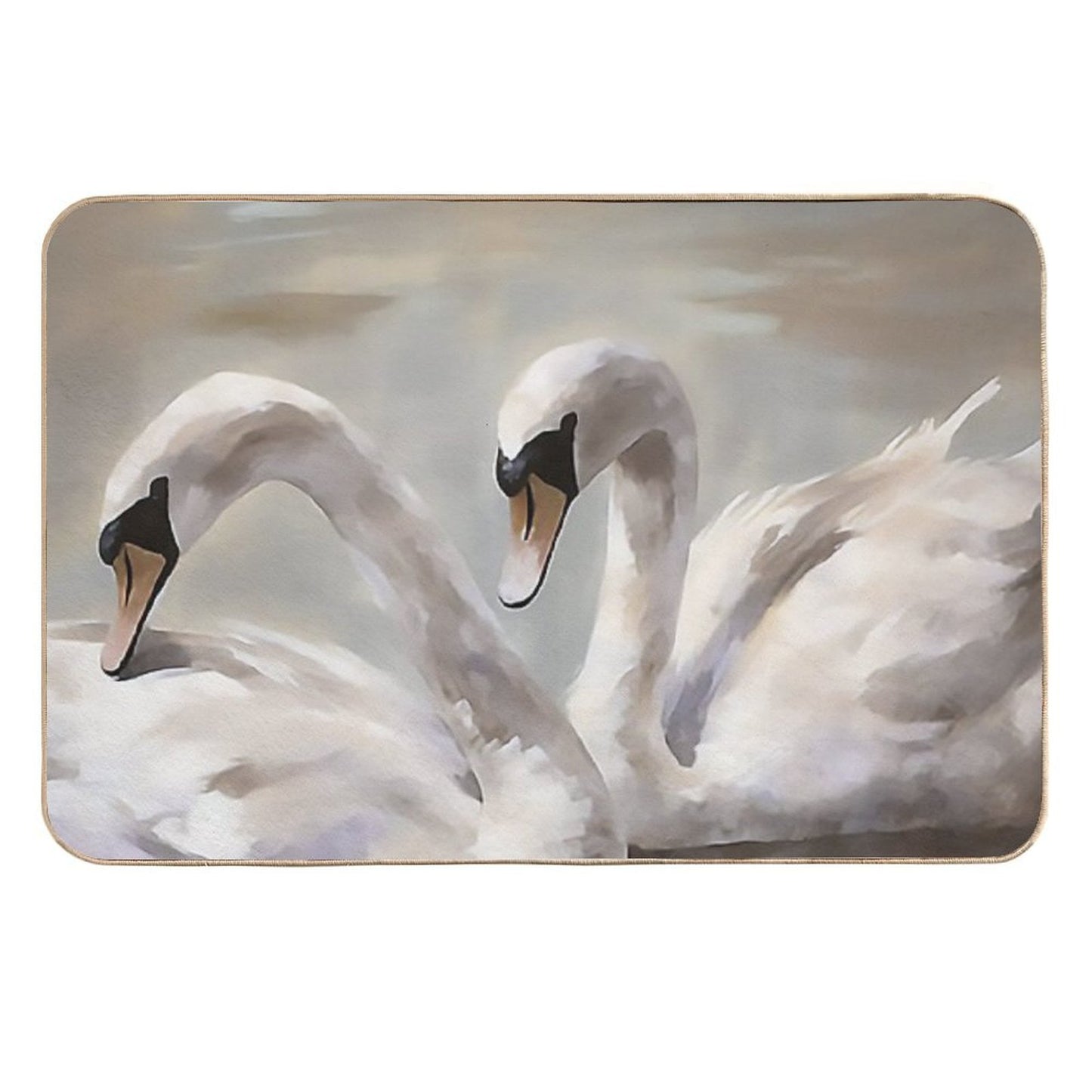 Coquette Aesthetic Vintage Painting of Two Swans  Stain-Proof Bath Mat