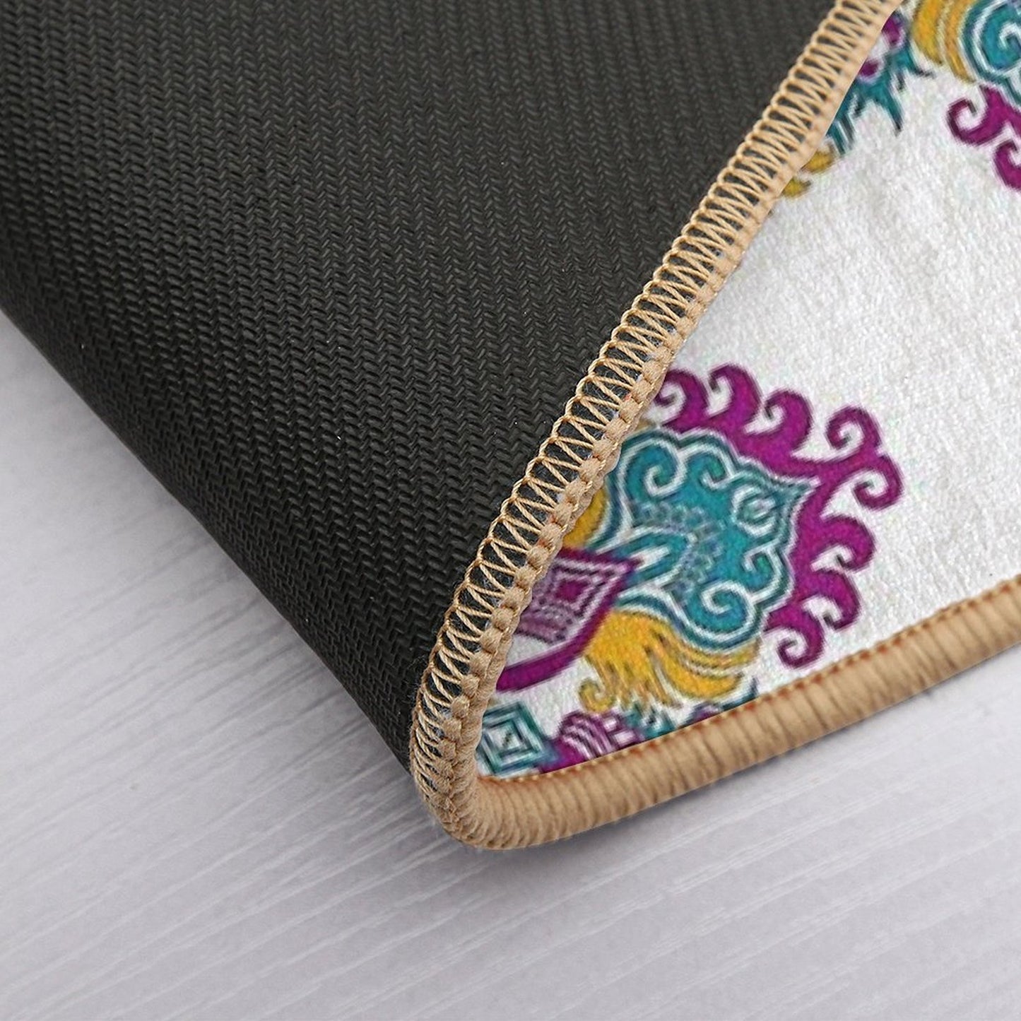 Colorful Fuchsia, Yellow And Blue Mandala.  Stain-Proof Bath Mat