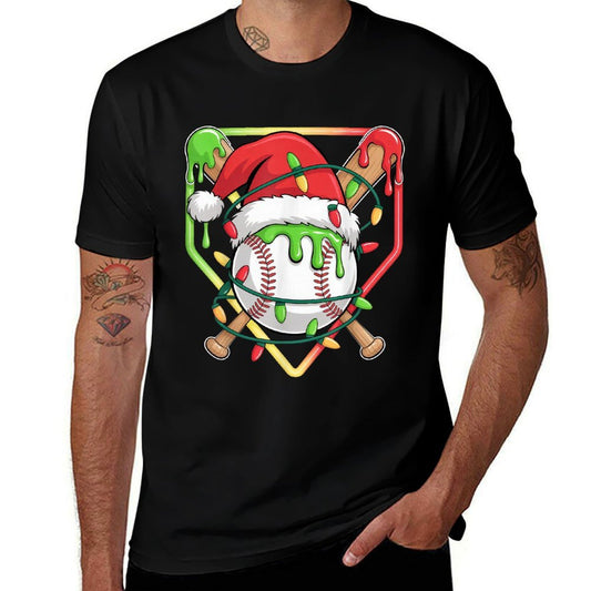 Baseball Christmas Tree Light Xmas Baseball Boys Kids  Lightweight T-Shirt