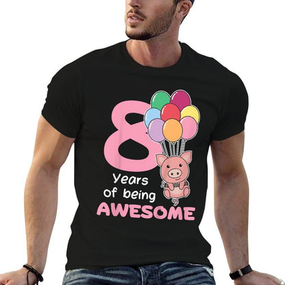 Kids Pig For 8th Birthday For Children Eight Years Old  Polyester Blend T-Shirt