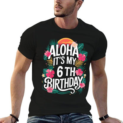 Kids Hawaii Aloha 6th Birthday Hawaiian Girl 6 Years Old  Easy-care T-Shirt