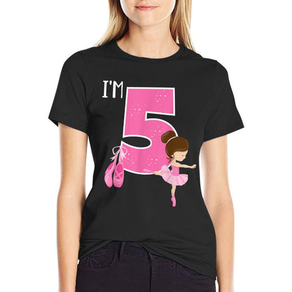 Girl's 5 Year Old Ballerina 5th Birthday Party Ballet Dancer  Oversized Silhouette T-Shirt