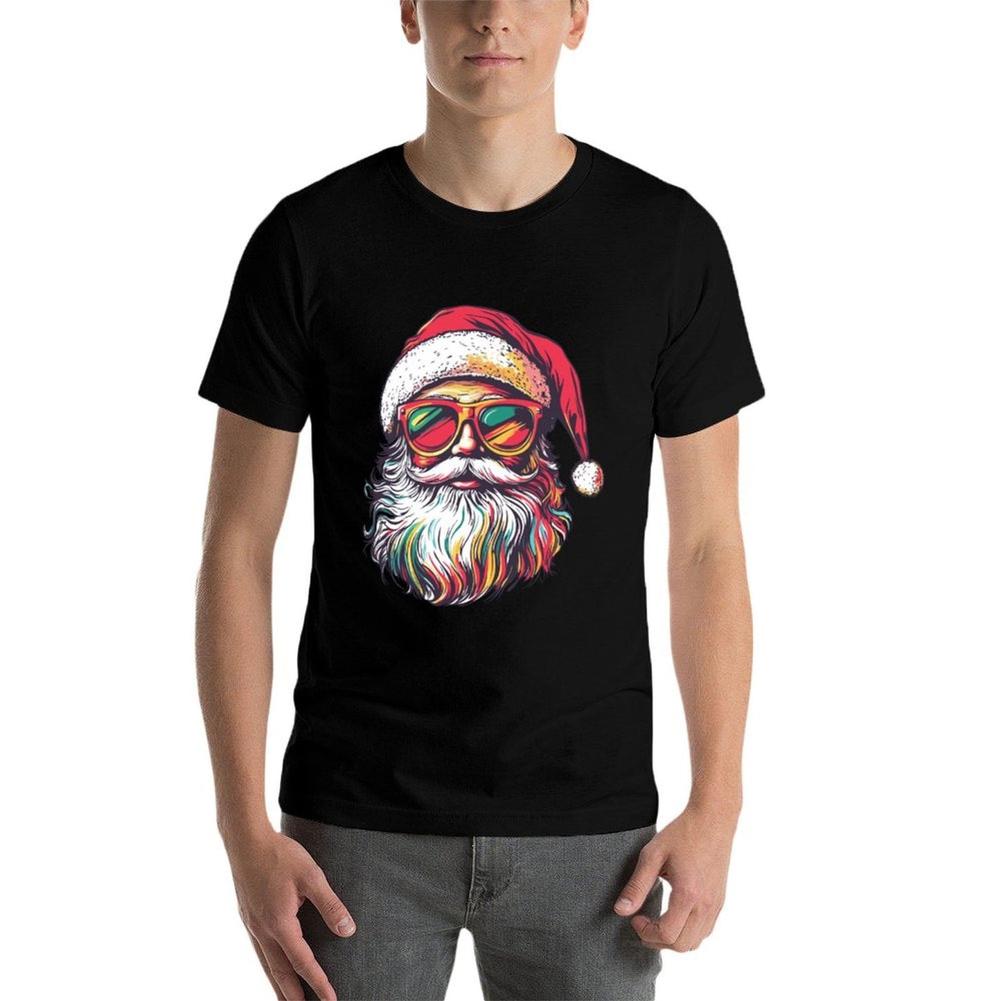 Retro Santa Face Sunglasses Christmas Xmas  Rolled Sleeves T-Shirt