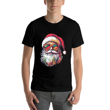Retro Santa Face Sunglasses Christmas Xmas  Rolled Sleeves T-Shirt