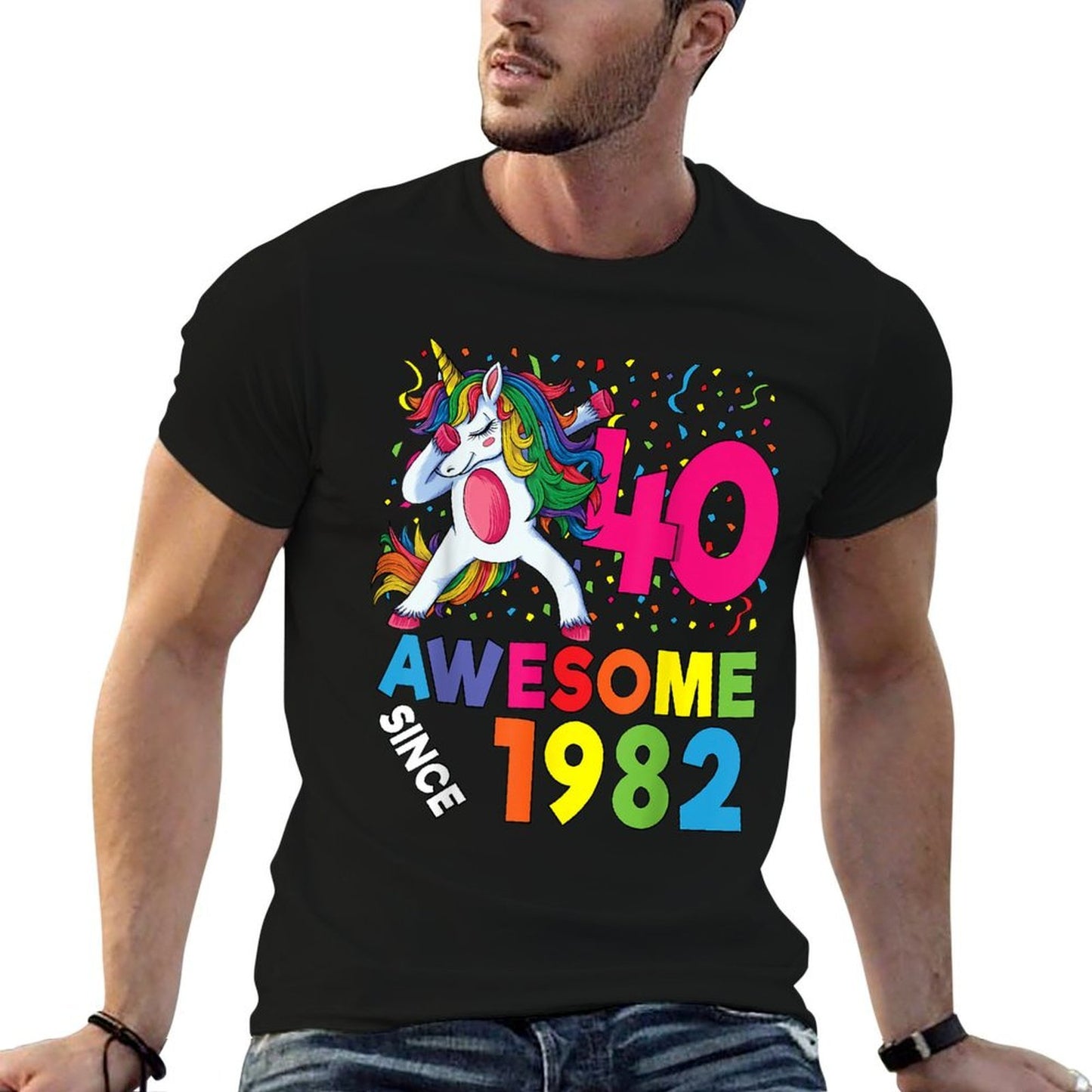 40th Birthday Dabbing Unicorn Party Gift 40 Years Old Women  Polyester Blend T-Shirt