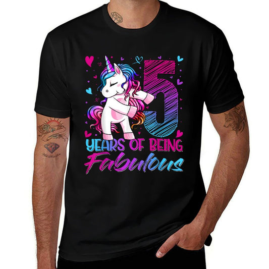 5 Year Old Gifts Unicorn Flossing 5th Birthday Girl Party  Oversized Silhouette T-Shirt