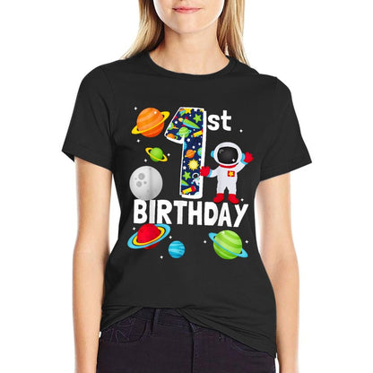 Outer Space 1 Year Old Toddler Bday Party My 1st Birthday  Fade-proof Color T-Shirt