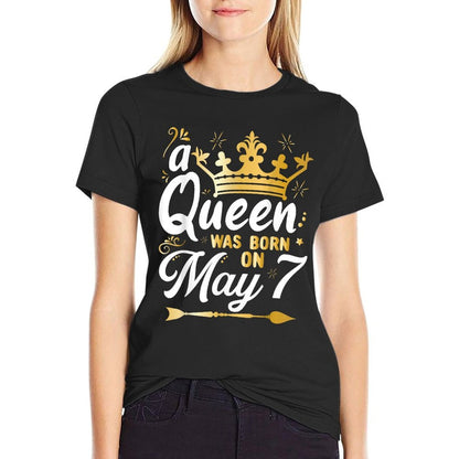 A Queen Was Born on May 7, Cute Girly May 7th Birthday  Rolled Sleeves T-Shirt