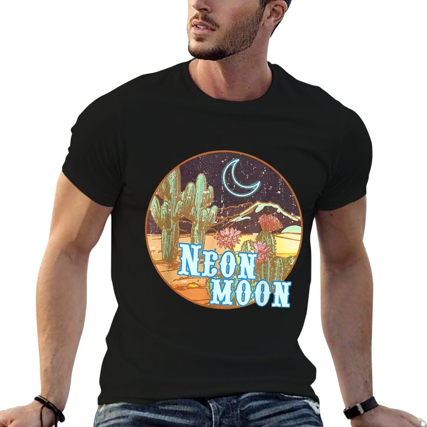 Neon 90s Moon Country Western Cowboy Cowgirl Comfortable T-Shirt
